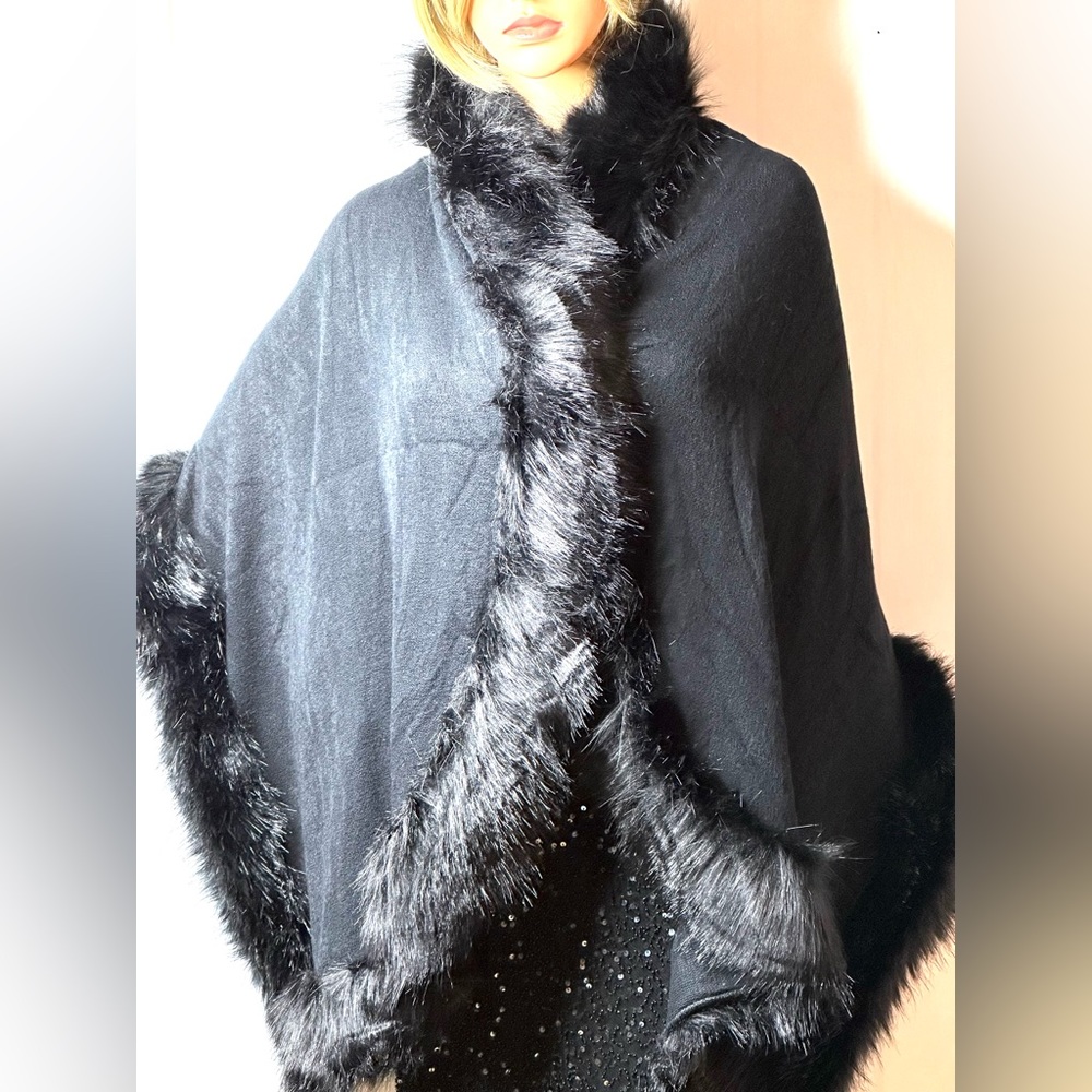 Faux Fur Shawl Cape